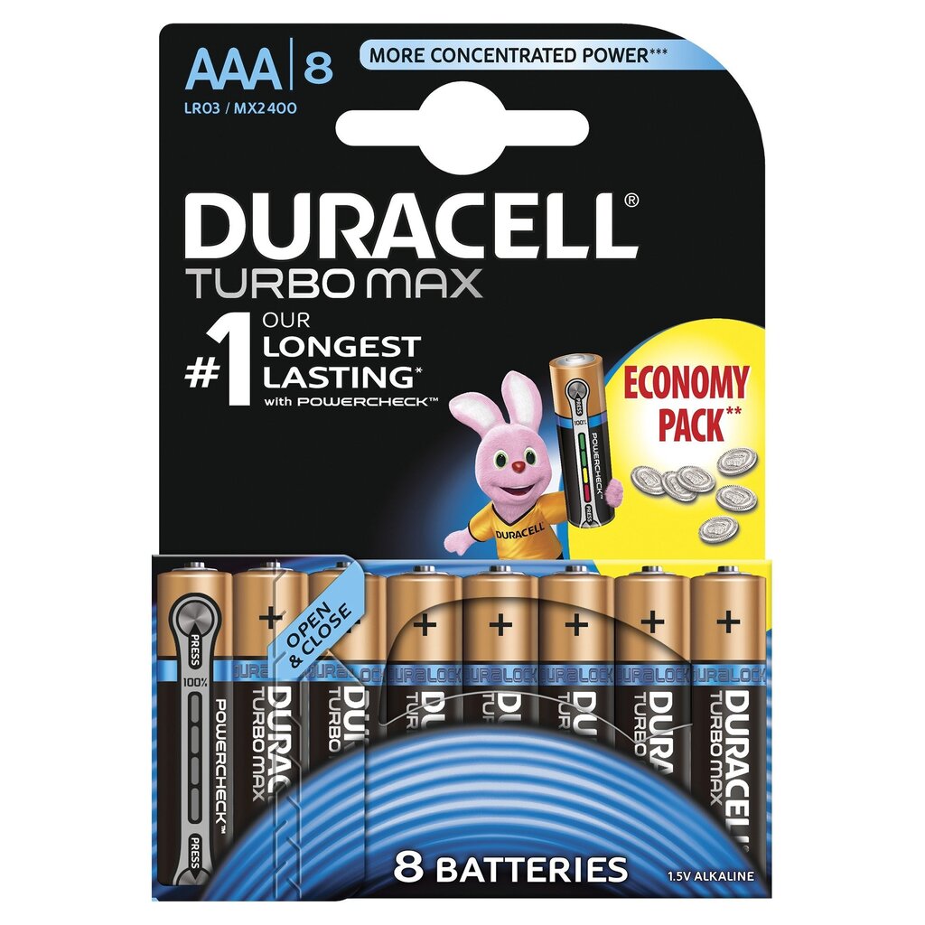Baterijas DURACELL Turbo AAA LR06, 8 gabali cena un informācija | Baterijas | 220.lv