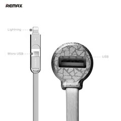 Remax RC-C103 3in1 Auto 12V/24V Lādētājs ar Lightning / Micro USB Silikona Vadu / USB Ligzdu Sudrabains cena un informācija | Lādētāji un adapteri | 220.lv