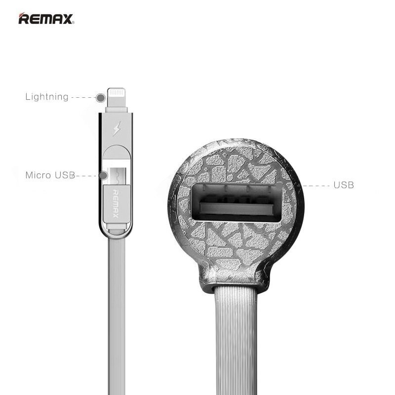 Remax RC-C103 3in1 Auto 12V/24V Lādētājs ar Lightning / Micro USB Silikona Vadu / USB Ligzdu Sudrabains цена и информация | Lādētāji un adapteri | 220.lv