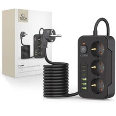 TECH-PROTECT PC3X6 РОЗЕТКА 3 USB & 3 TYPE-C & 3 SOCKET 200 СМ ЧЕРНЫЙ цена и информация | Удлинители | 220.lv