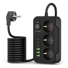 TECH-PROTECT PC3X6 РОЗЕТКА 3 USB & 3 TYPE-C & 3 SOCKET 200 СМ ЧЕРНЫЙ цена и информация | Удлинители | 220.lv