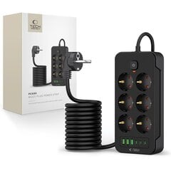 TECH-PROTECT PC6X6 STRĀVAS SLOKSNE 3 USB UN 3 C TIPA UN 6 LIGZDAS 200 CM MELNA cena un informācija | Pagarinātāji | 220.lv