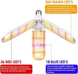 LED augu gaisma, 150 w pilna spektra augu gaisma, salokāma, iekštelpu augiem, siltumnīcām un hidroponikai, augšanas gaisma ar E27 strāvas vadu cena un informācija | Diedzēšanas trauki, augu lampas | 220.lv