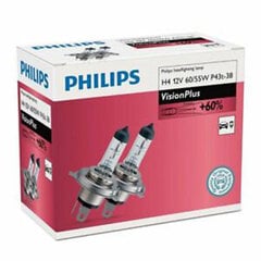 Spuldzes (2 gab.) Philips H4 12V/60/55W +60% Vision Plus цена и информация | Автомобильные лампочки | 220.lv