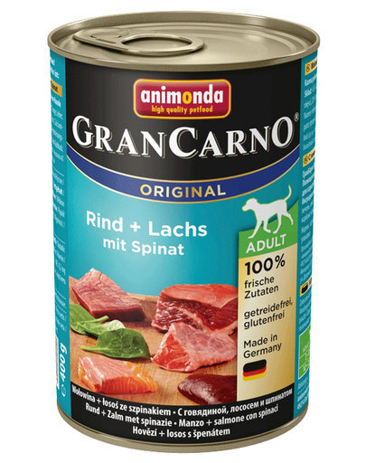 Animonda GranCarno Original Adult Rind Lachs Spinat Liellopu gaļa, lasis + spināti 400g cena un informācija | Konservi suņiem | 220.lv