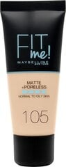 Šķidrā grima bāze Maybelline New York Fit Me! Matte & Poreless, 105 Natural Ivory, 30 ml cena un informācija | Grima bāzes, tonālie krēmi, pūderi | 220.lv