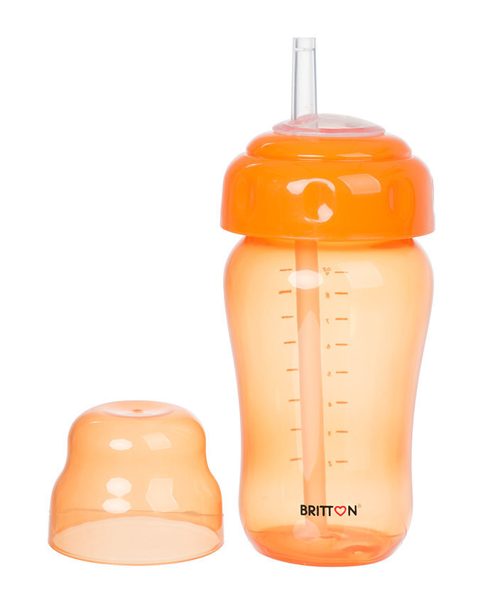 Pudelīte ar salmiņu Britton, 270 ml, oranža цена и информация | Bērnu pudelītes un to aksesuāri | 220.lv