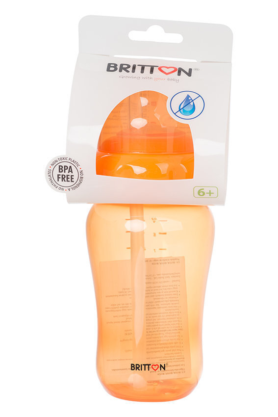 Pudelīte ar salmiņu Britton, 270 ml, oranža цена и информация | Bērnu pudelītes un to aksesuāri | 220.lv