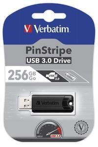 USB DRIVE 3.0 256GB Verbatim PINSTRIPE, melna cena un informācija | USB Atmiņas kartes | 220.lv