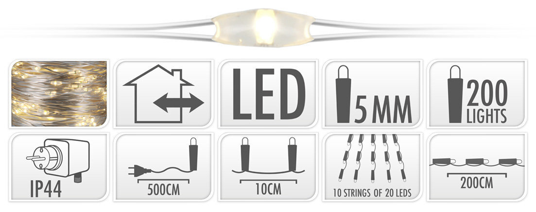 Virtenes aizskars Silverwire, 200 LED cena un informācija | Ziemassvētku lampiņas, LED virtenes | 220.lv