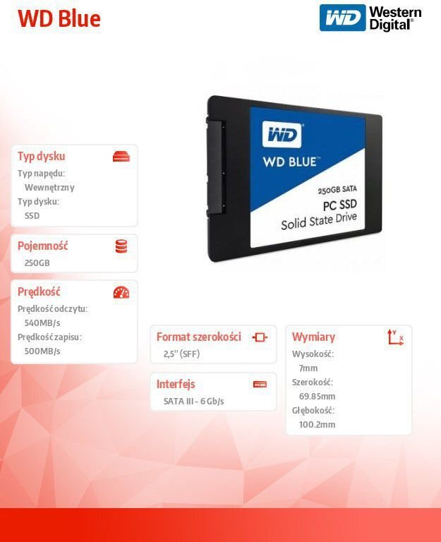 Western Digital Blue 250GB SATA 3 (WDS250G1B0A) цена и информация | Iekšējie cietie diski (HDD, SSD, Hybrid) | 220.lv