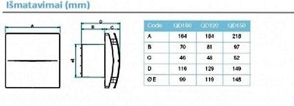 Nosūces ventilators AERAULIQA QD150 cena un informācija | Ventilatori vannas istabai | 220.lv