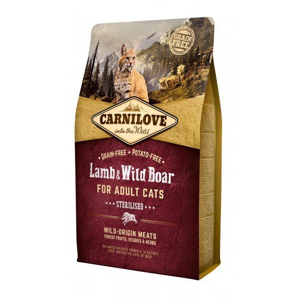 Carnilove Lamb&Wild Boar Sterilised 6kg Kaķiem cena un informācija | Sausā barība kaķiem | 220.lv