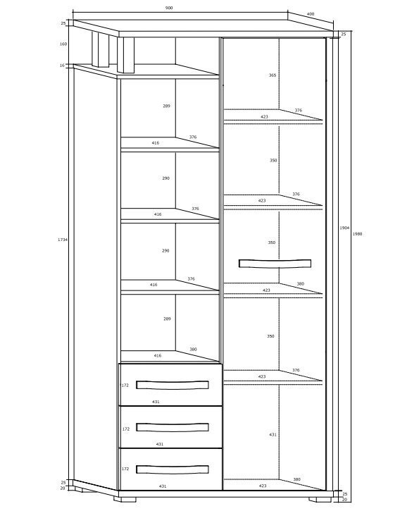 Skapis Meblocross Angel 1D3S, balts/brūns цена и информация | Skapji | 220.lv