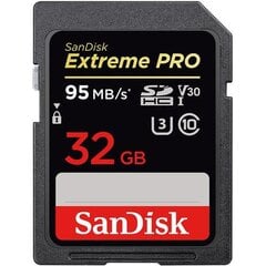 Atmiņas karte SANDISK 32GB SDHC Extreme Pro 95MB/s, V30, UHS3 cena un informācija | Atmiņas kartes fotokamerām | 220.lv