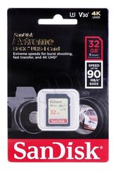 Atmiņas karte SANDISK 32GB Extreme SDHC UHS-I U3 V30 90/40 MB/s цена и информация | Карты памяти для фотоаппаратов | 220.lv