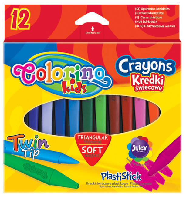 Krāsaini krītiņi COLORINO, trīsstūrveida, 12 krāsas цена и информация | Modelēšanas un zīmēšanas piederumi | 220.lv