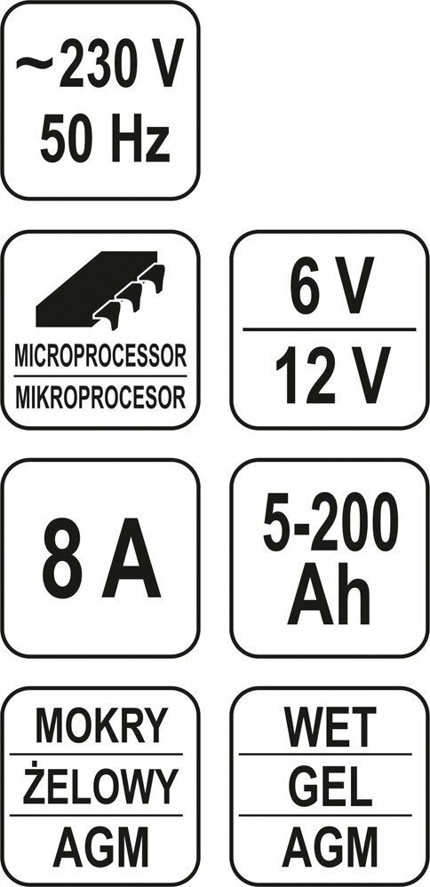 Akumulatora lādētājs YATO 6/12V 8A 5-200AH cena un informācija | Akumulatoru lādētāji | 220.lv