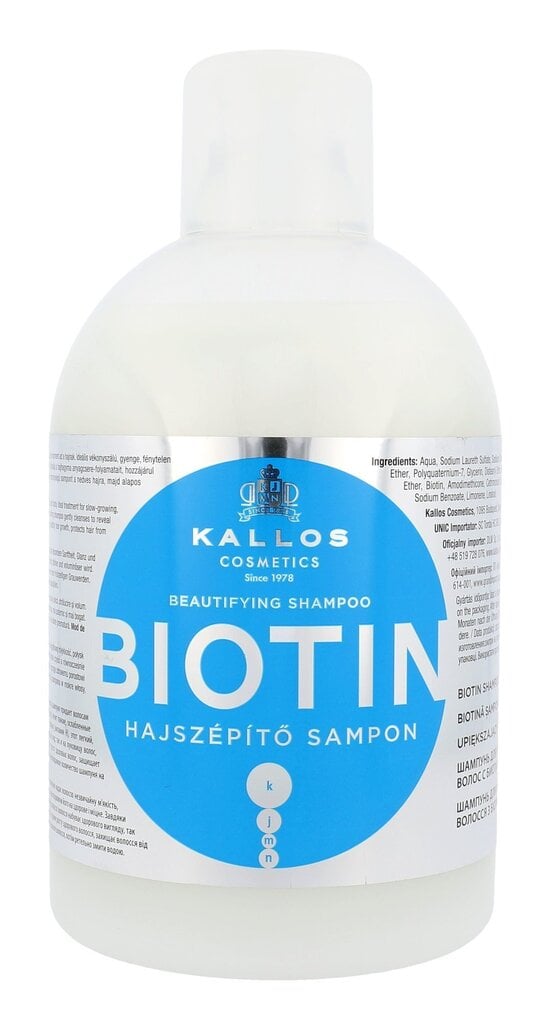 Atjaunojošs matu šampūns ar biotīna kompleksu Kallos Biotin Beautifying, 1000 ml цена и информация | Šampūni | 220.lv