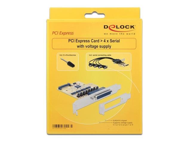 Delock PCI Express Card > 4 x Serial with voltage supply cena un informācija | Kontrolieri | 220.lv