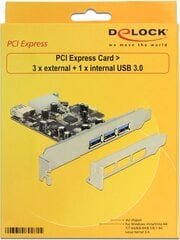 Delock PCI Express Card > 3 x external + 1 x internal USB 3.0 cena un informācija | Kontrolieri | 220.lv