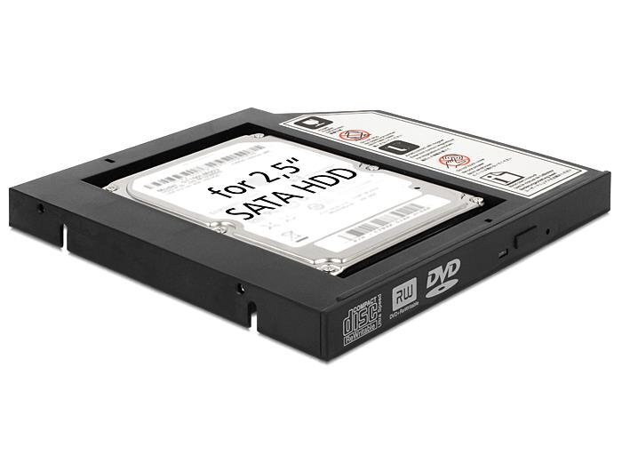 Instalācijas rāmis Delock Slim SATA 5,25″ (13 mm) paredzēts cietajam diskam 1 x 2,5″ SATA HDD līdz 9,5 mm (61993) cena un informācija | Komponentu piederumi | 220.lv