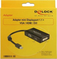 Delock Adapter mini Displayport 1.1 male > VGA / HDMI / DVI female Passive black cena un informācija | Adapteri un USB centrmezgli | 220.lv