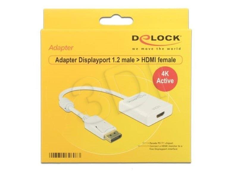 Delock - Adapter Displayport(M)->HDMI(F) Aktīvs 4K White cena un informācija | Adapteri un USB centrmezgli | 220.lv