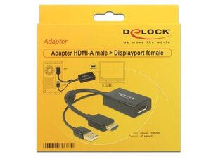 Адаптер Delock - HDMI(M)+USB(Power)->Displayport 1.2(F) 24 см цена и информация | Адаптеры и USB разветвители | 220.lv