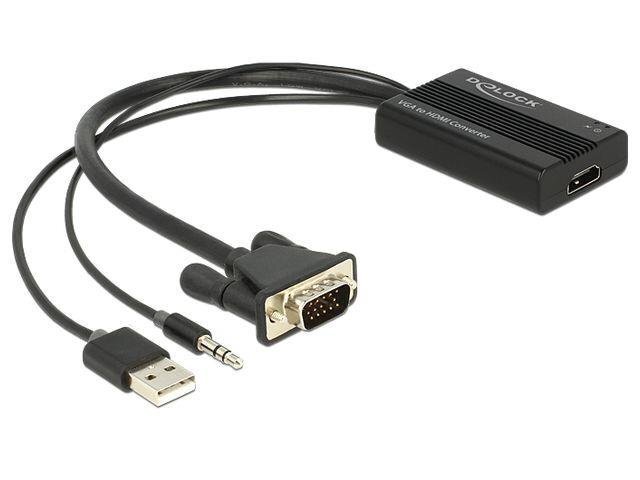 Adapteris Delock VGA (M) +USB (Barošana) + Jack (Audio) -> HDMI (F) цена и информация | Adapteri un USB centrmezgli | 220.lv