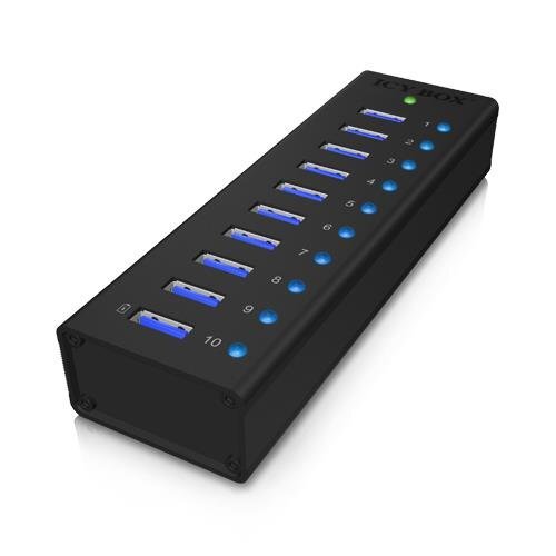 Icy Box 10 x Port USB 3.0 Hub with USB charge port, Black cena un informācija | Adapteri un USB centrmezgli | 220.lv