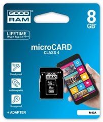 Goodram 8GB Micro Class 4 Atmiņas Karte ar Adapteri cena un informācija | Atmiņas kartes mobilajiem telefoniem | 220.lv