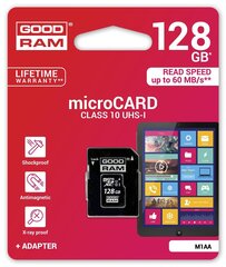 Goodram micro SDXC 128GB Class 10 + adapteris cena un informācija | Atmiņas kartes mobilajiem telefoniem | 220.lv