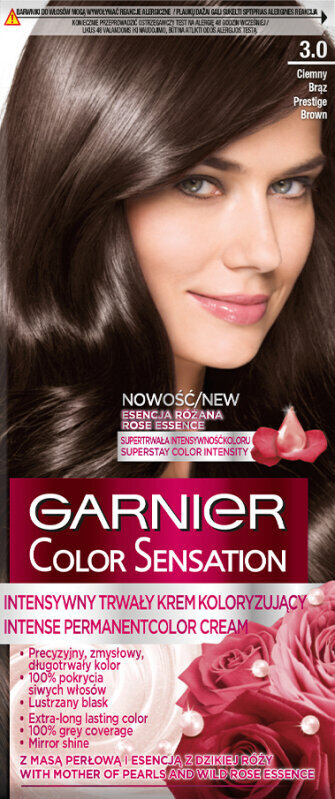 Ilgnoturīga matu krāsa Garnier Color Sensation 110 ml, 3.0 Prestige Brown cena un informācija | Matu krāsas | 220.lv