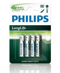 PHILIPS LongLife AAA / R03 B4 элементы цена и информация | Батерейки | 220.lv