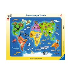 Puzle Ravensburger Pasaules karte ar dzīvniekiem, 066414, 30 gab. цена и информация | Пазлы | 220.lv