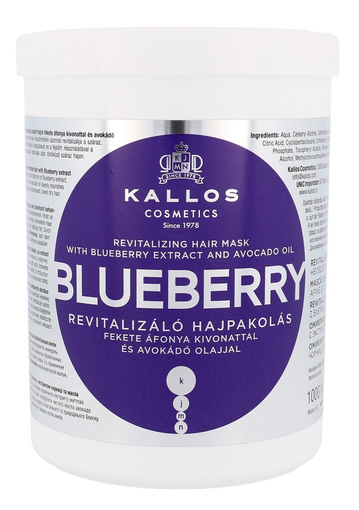 Maska sausiem matiem ar melleņu ekstraktu Kallos Blueberry, 1000 ml cena un informācija | Matu uzlabošanai | 220.lv