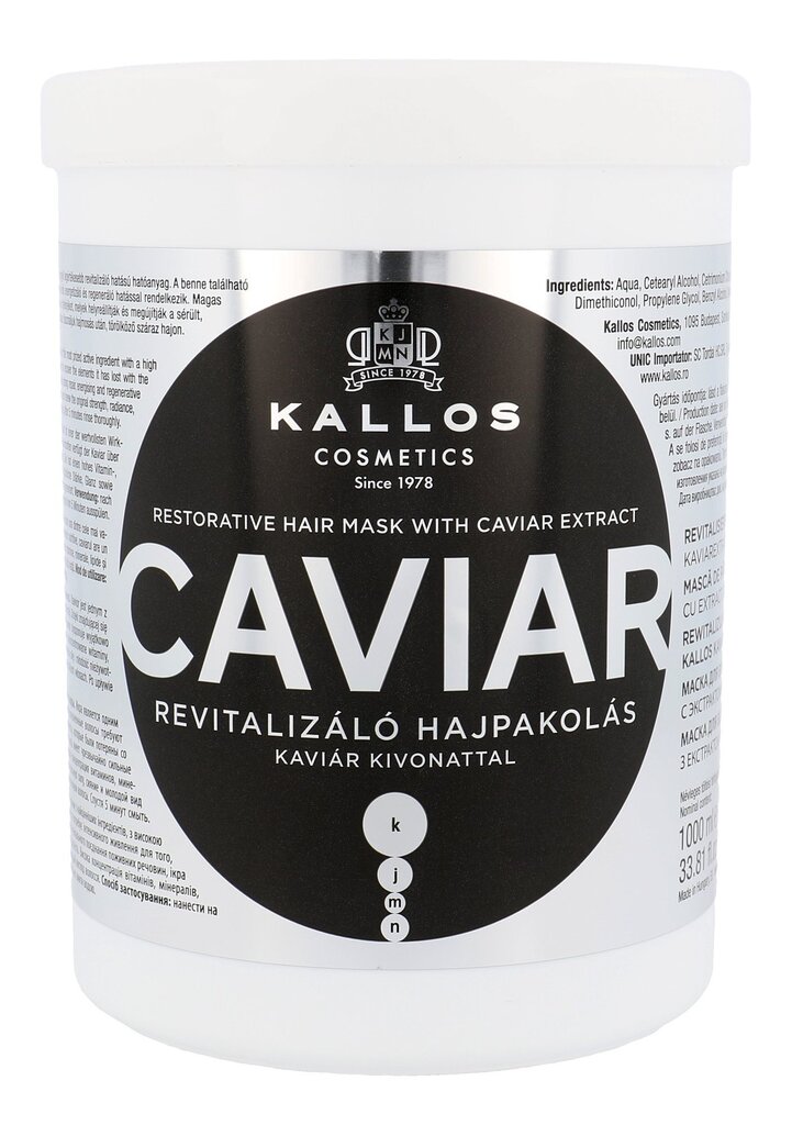 Kallos Cosmetics Caviar matu maska 1000 ml cena un informācija | Matu uzlabošanai | 220.lv