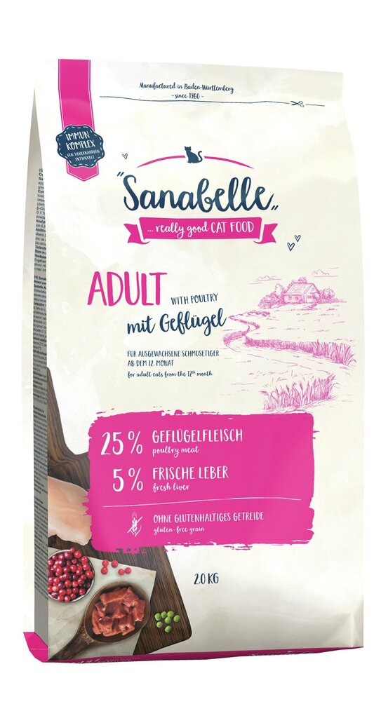 Sanabelle Adult Geflugel 2 kg + 2 x Snack Forelle 55 g цена и информация | Sausā barība kaķiem | 220.lv