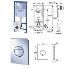 WC komplekts Grohe Rapid SL 4in1 ar pogu Cosmo Nova, 38813001 cena un informācija | Tualetes podi | 220.lv