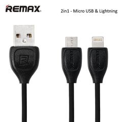 Remax LESU Magic 2in1 Vienā Savienojumā Micro USB un Apple Lightning Datu un Uzlādes Kabelis 2m Melns cena un informācija | Savienotājkabeļi | 220.lv