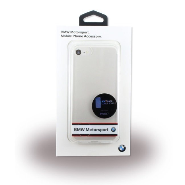 BMW BMHCP7TRHWH Horizontal Logo Silikona super plāns aizmugures apvalks Apple iPhone 7 4.7inch Caurspīdīgs/Balts цена и информация | Telefonu vāciņi, maciņi | 220.lv