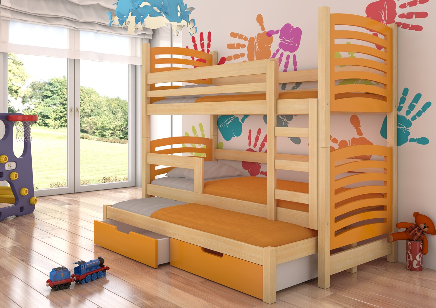 Divstāvu gulta Soria, 180x75 cm/172x75 cm, oranža/brūna cena un informācija | Bērnu gultas | 220.lv