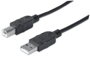 Кабель Manhattan USB 2.0 AM-BM 5м экранированный, для принтера, черный цена и информация | Кабели и провода | 220.lv