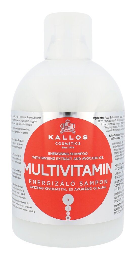 Kallos Cosmetics Multivitamin šampūns 1000 ml cena un informācija | Šampūni | 220.lv