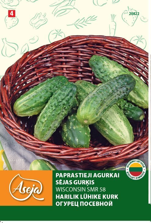 Sējas gurķi /Cucumber/ Wisconsin Smr 58, ASEJA, 3g , 20822( 4 ) cena un informācija | Dārzeņu, ogu sēklas | 220.lv