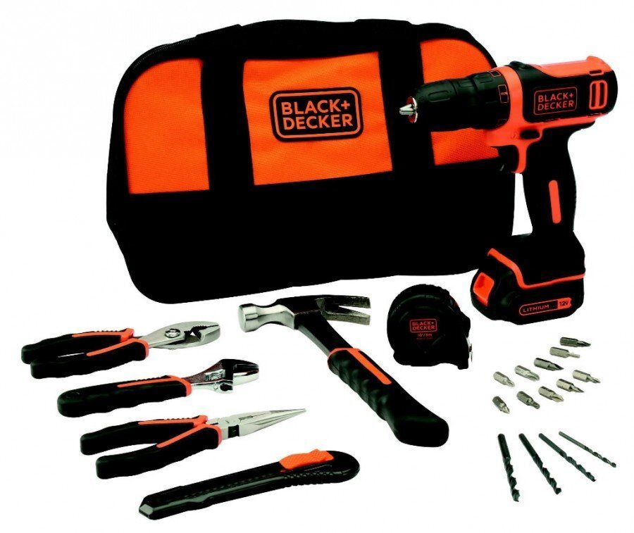 Akumulatora urbjmašīna Black&Decker BDCDD12 10,8V + 20 gab. aksesuāri cena un informācija | Skrūvgrieži, urbjmašīnas | 220.lv