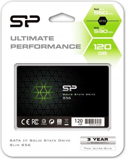 Silicon Power S56 120 GB, SSD form factor 2.5&quot;, SSD interface Serial ATA III, Write speed 530 MB/s, Read speed 560 MB/s цена и информация | Iekšējie cietie diski (HDD, SSD, Hybrid) | 220.lv