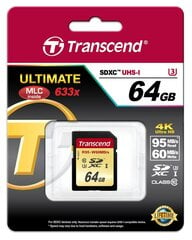 Atmiņas karte Transcend 64GB SDXC UHS-I U3 10 klase cena un informācija | Atmiņas kartes fotokamerām | 220.lv