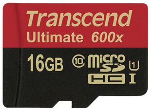 Карта памяти Transcend microSDHC 16GB + SD адаптер цена и информация | Карты памяти для мобильных телефонов | 220.lv